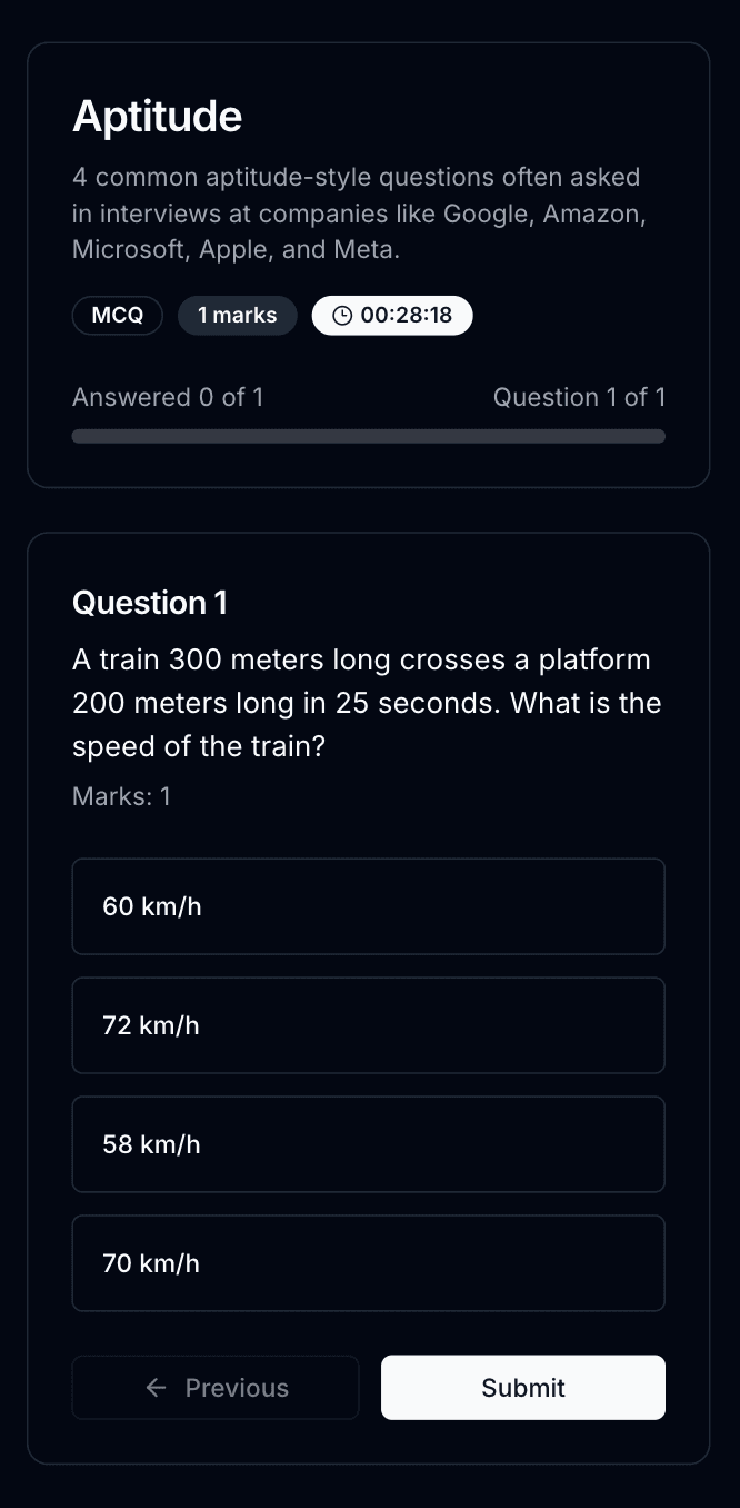 JSS Assessment Portal – dark mode mobile